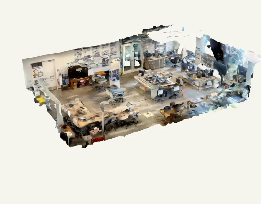 Photogrammetry scan of the capstone lab room shown as a 3-D model